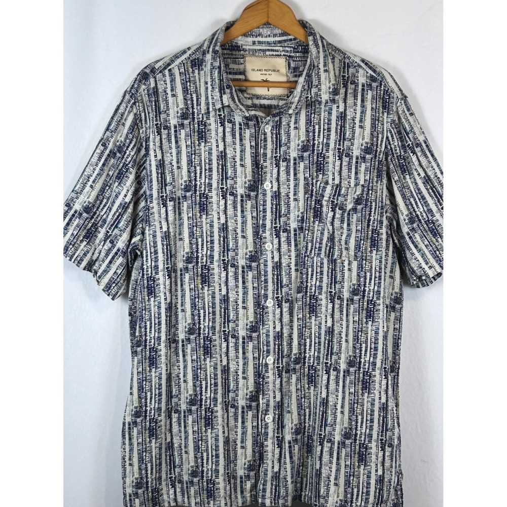 Island Republic Button Down Shirt Mens XL Blue Vintage Silk Abstract Stripe XL